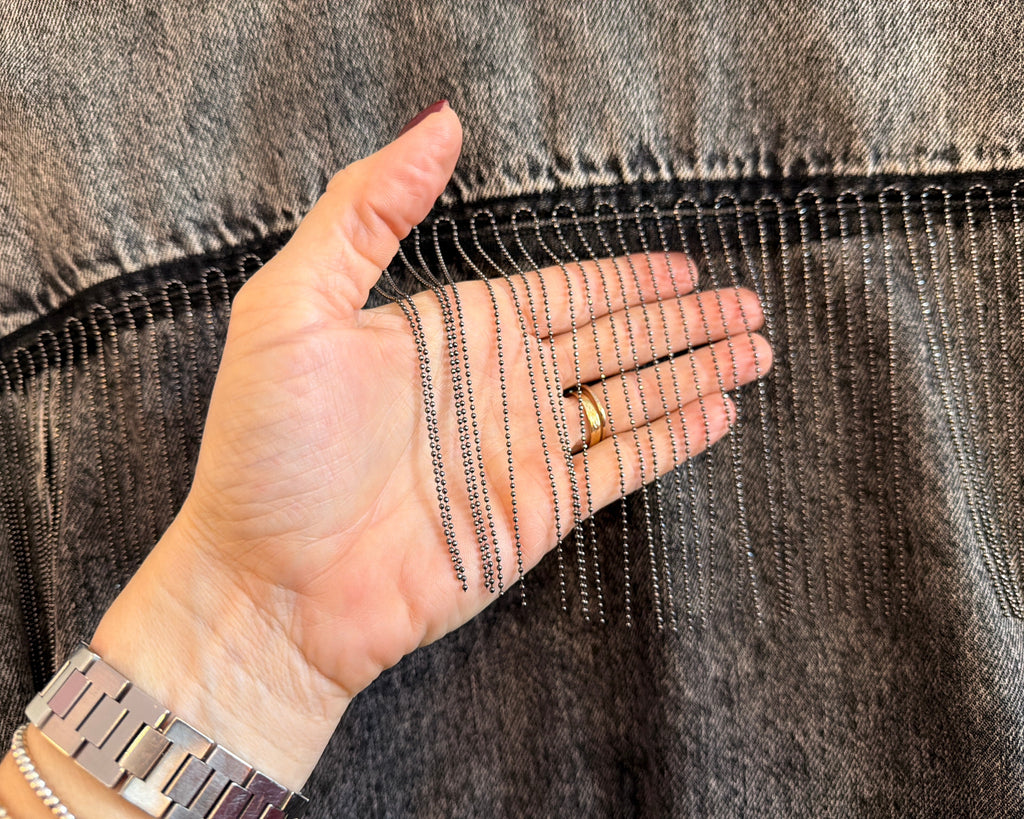 REFINED DENIM JACKET WITH CHAIN FRINGE