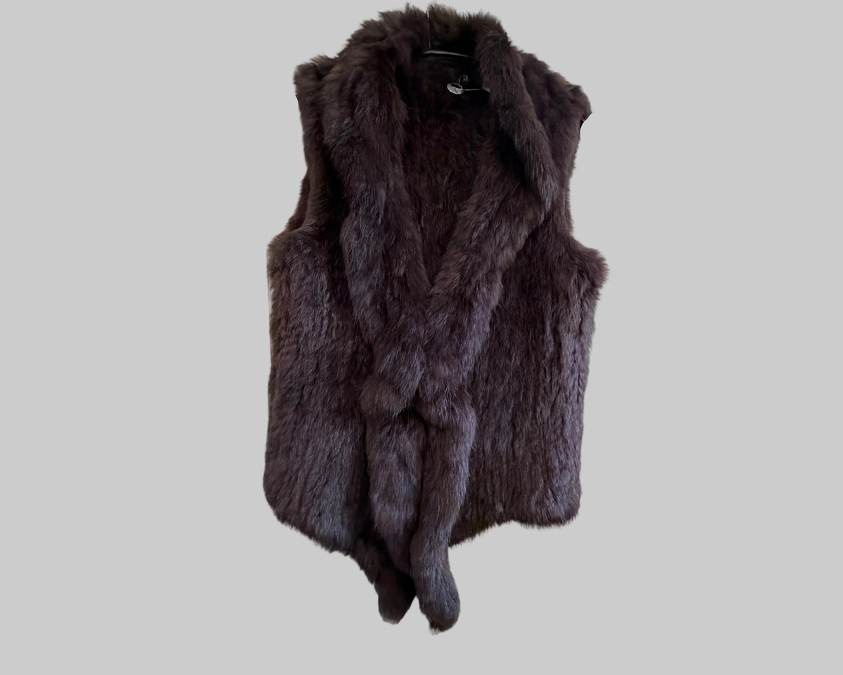 AMY GEE FAUX FUR GILET WITH LONG SHAWL COLLAR