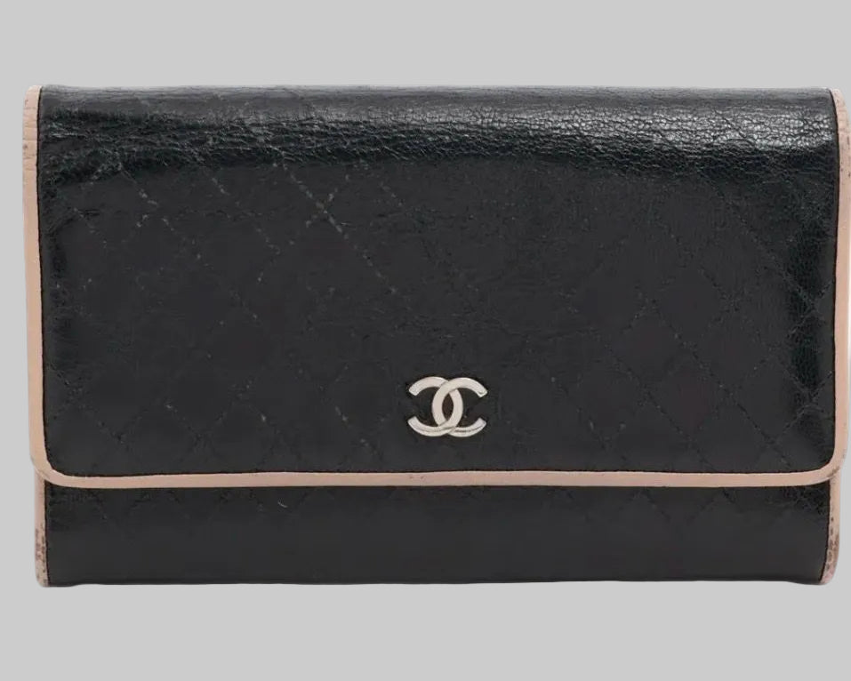 CHANEL BLACK CAVIAR LEATHER COMPACT WALLET