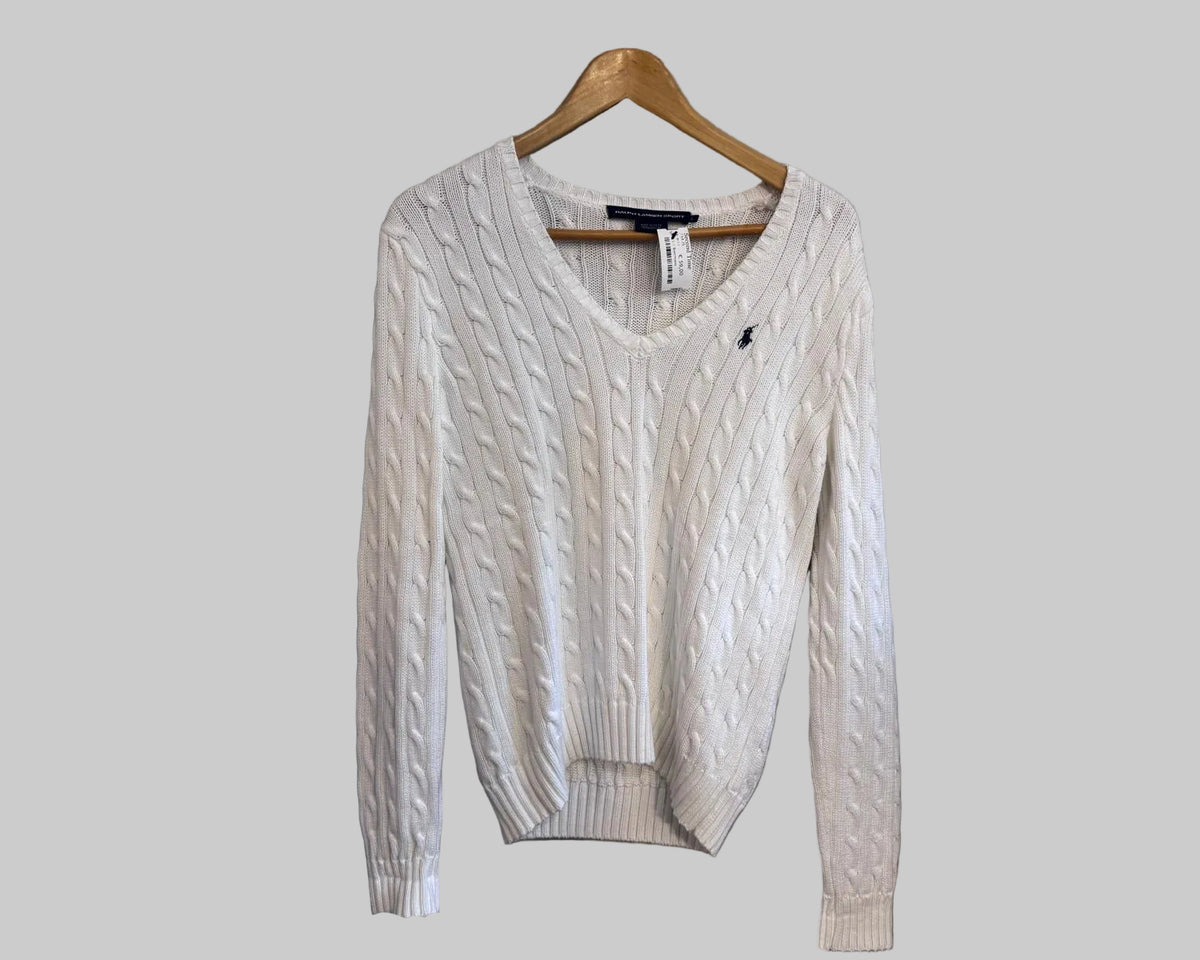 RALPH LAUREN CABLE KNIT V-NECK SWEATER