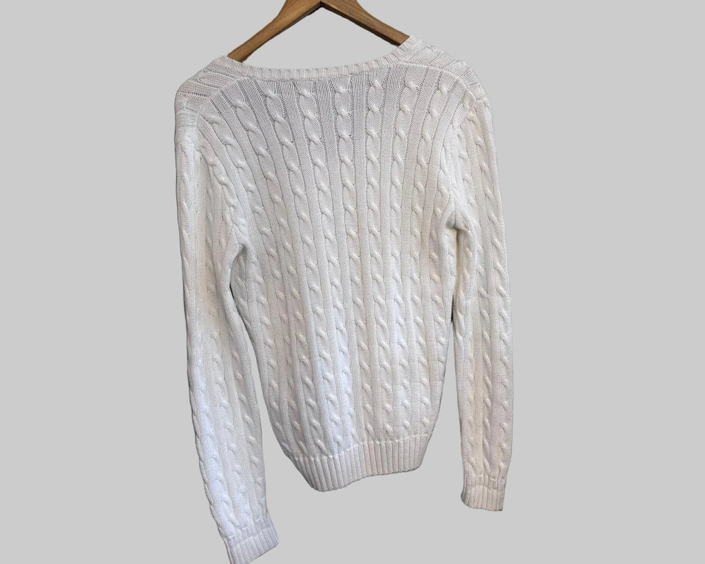 RALPH LAUREN CABLE KNIT V-NECK SWEATER