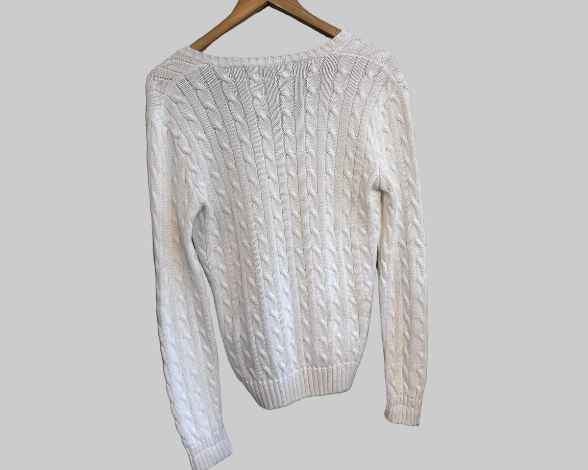 RALPH LAUREN CABLE KNIT V-NECK SWEATER