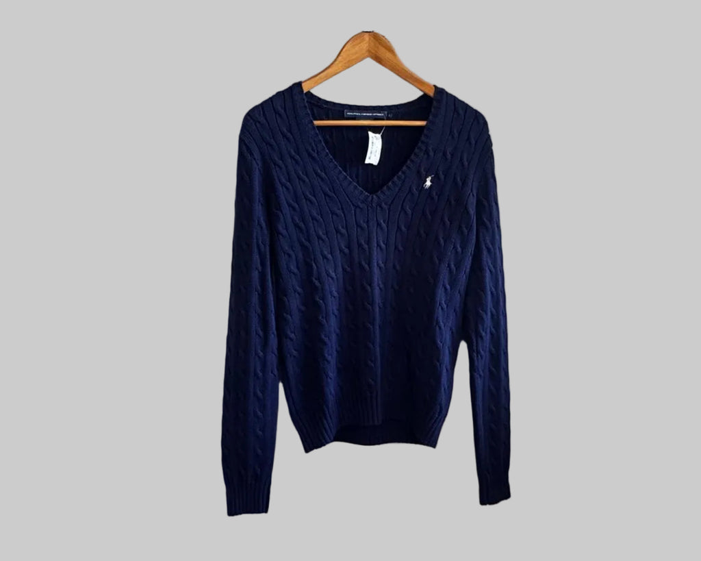 RALPH LAUREN CABLE KNIT V-NECK SWEATER