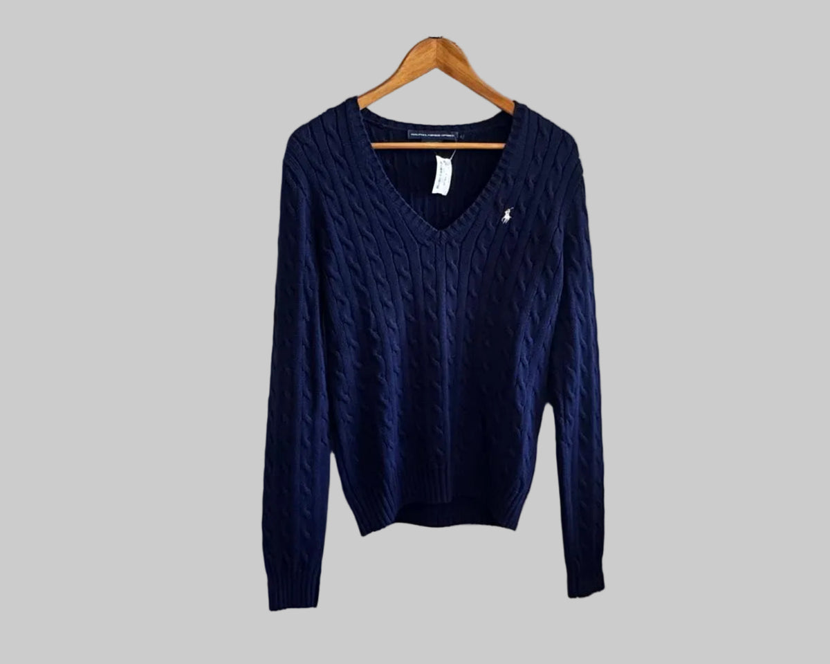 RALPH LAUREN CABLE KNIT V-NECK SWEATER