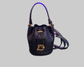 FURLA EMBOSSED MONOGRAM LEATHER BUCKET BAG