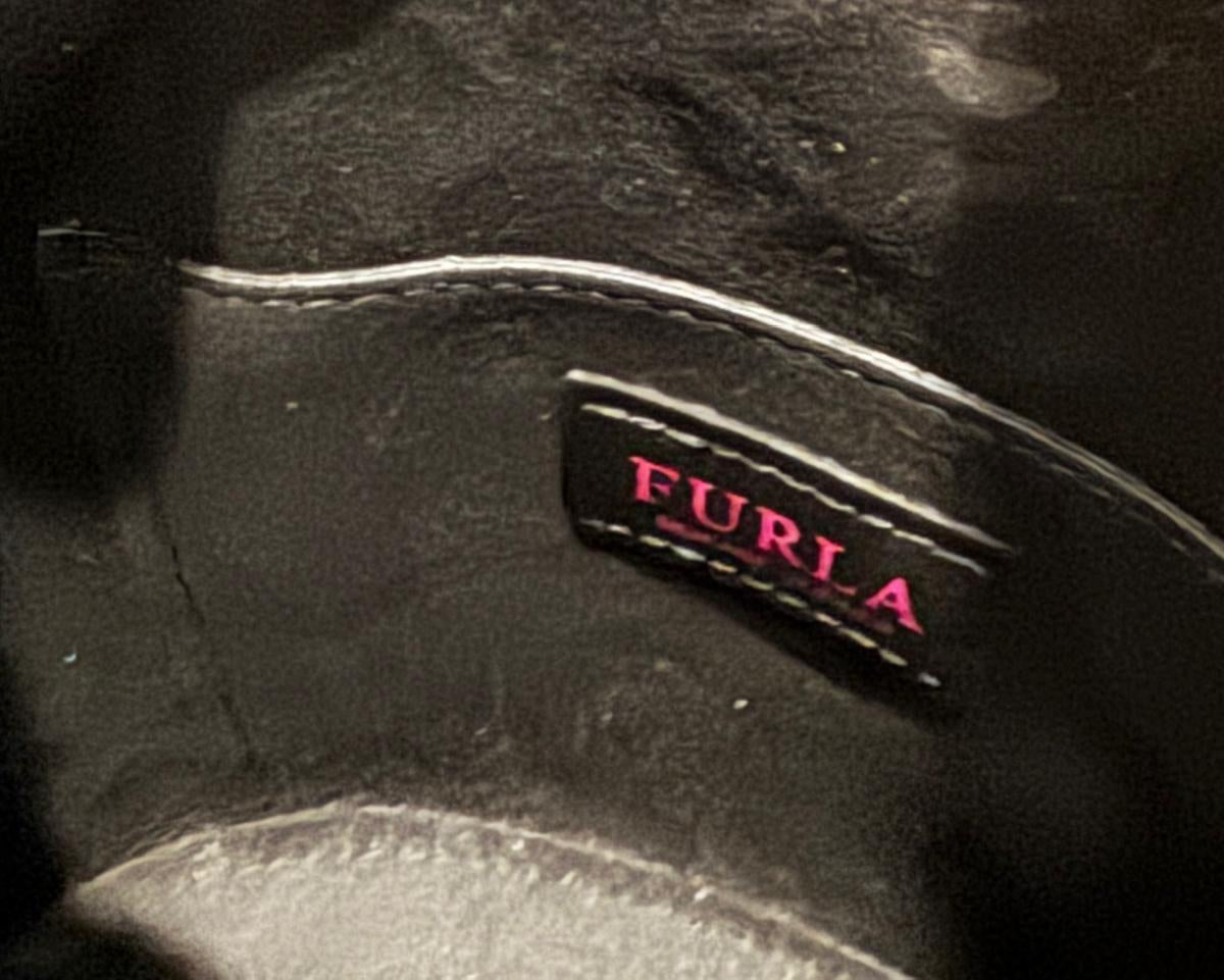 FURLA EMBOSSED MONOGRAM LEATHER BUCKET BAG